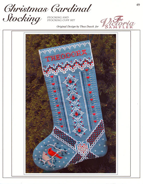 Christmas Cardinal Stocking & Stocking Cuff Set, The Victoria Sampler