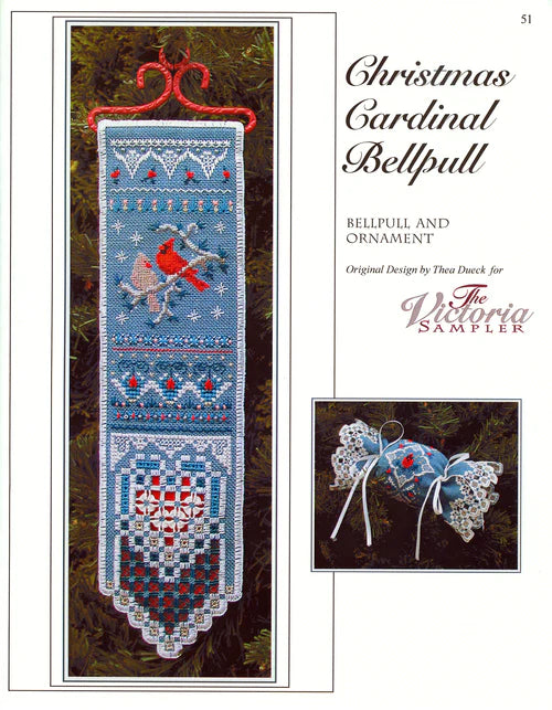 Christmas Cardinal Sampler Bellpull & Ornament, The Victoria Sampler