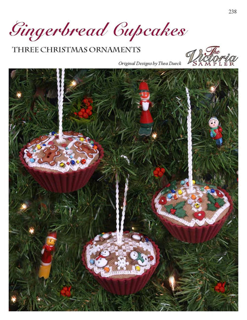 Gingerbread Cupcakes-Three Christmas Ornaments, The Victoria Sampler