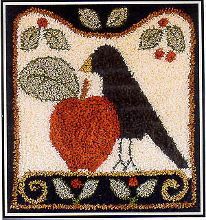 Folk Art Crow, Punchneedle, Little House Needleworks